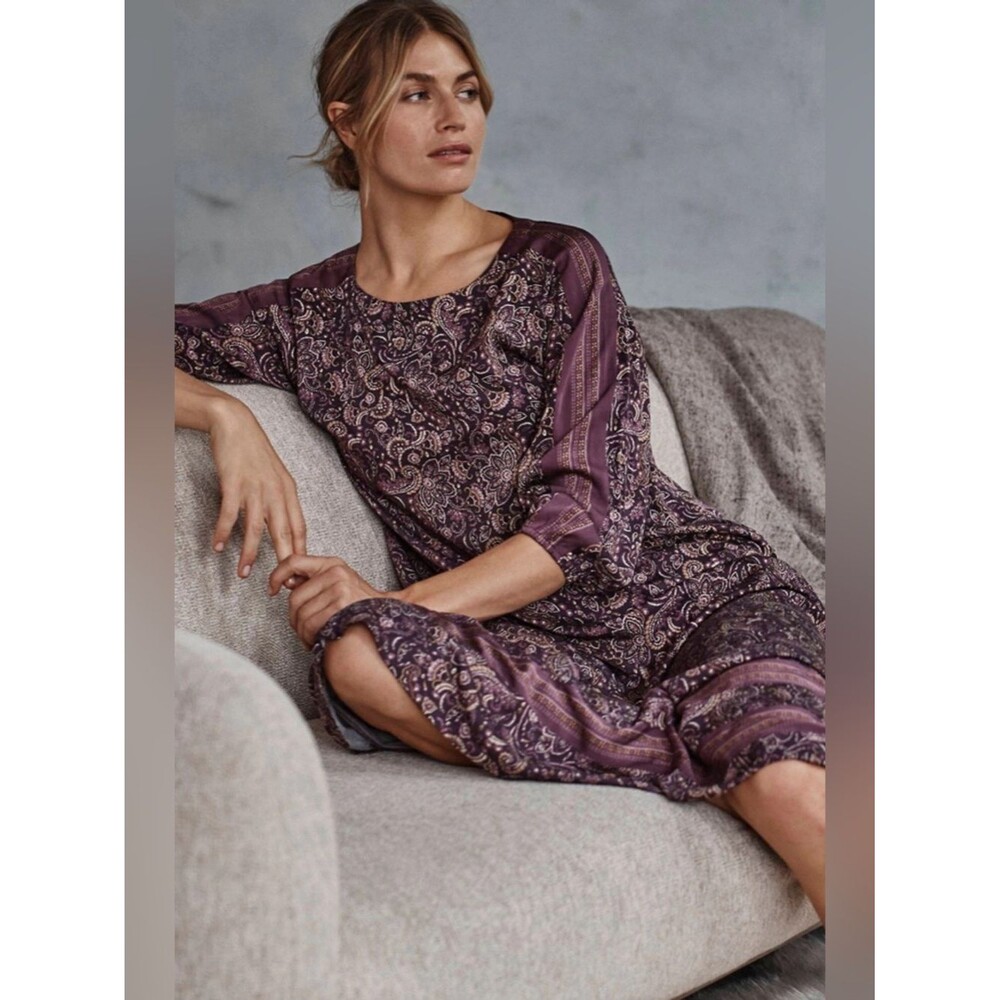 J. Jill Pure Jill Ecovero™ Satin Maison Dress purple paisley floral Sz M Boho